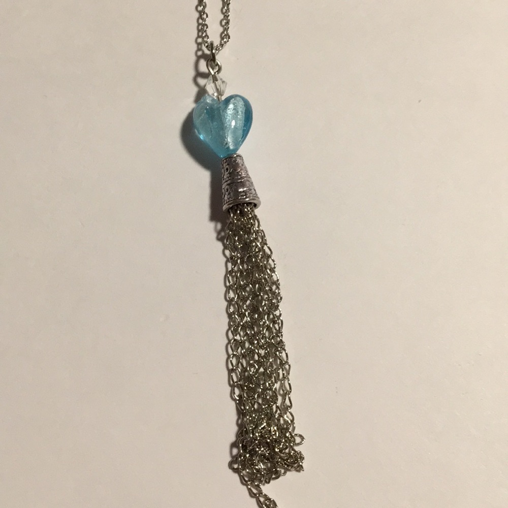 Handblown Heart tassel necklace.  New